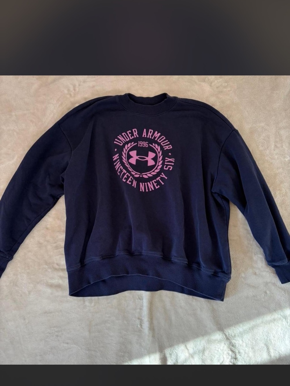Under Armour Navy Crewneck Sweatshirt with Pink Logo Emblem